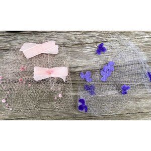 Vintage 1950s Lot Hat Nets Pink/Purple Flocked Flowers/Bows NOS